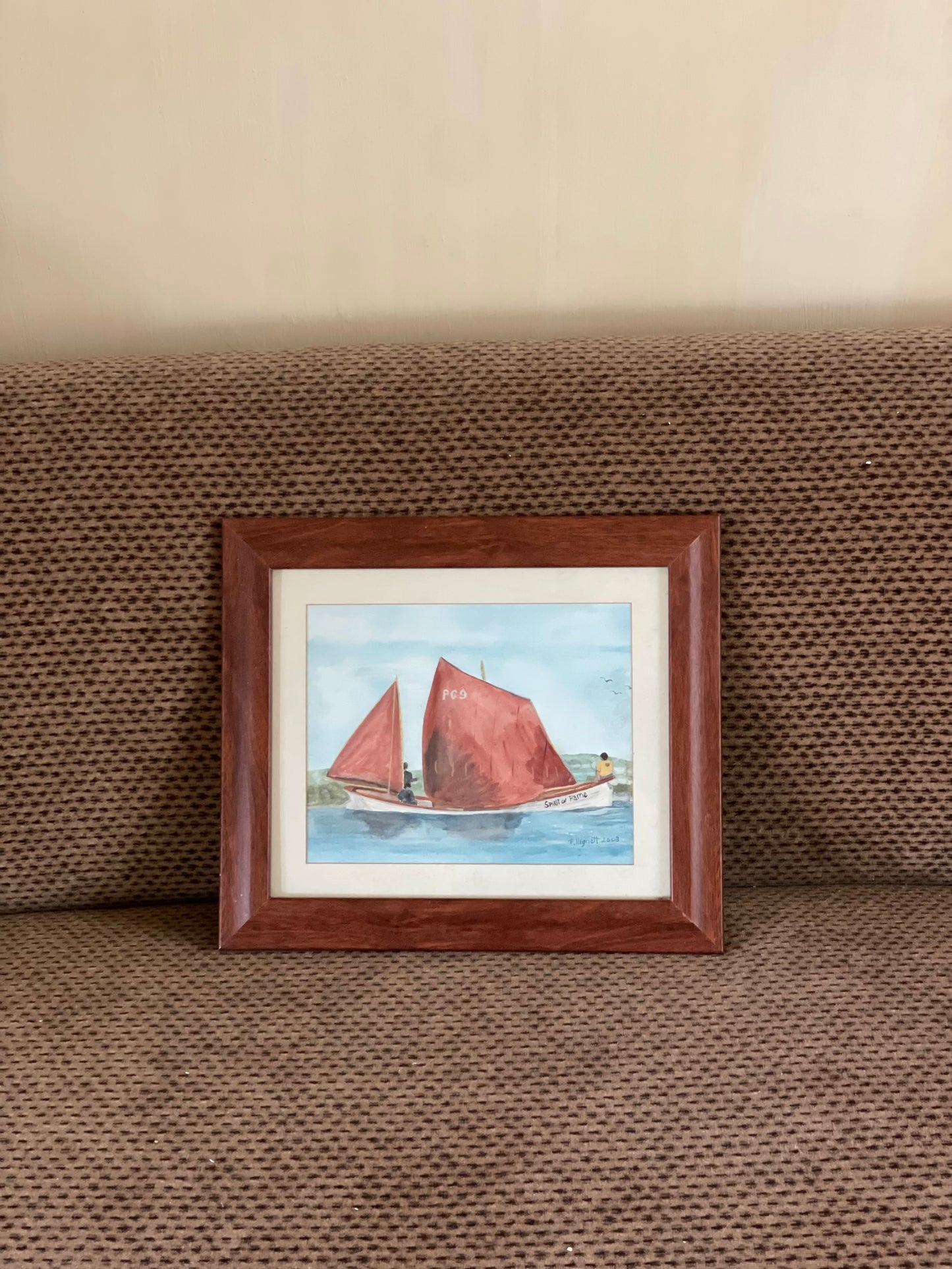 Tablou pictat watercolor motiv marin, semnat