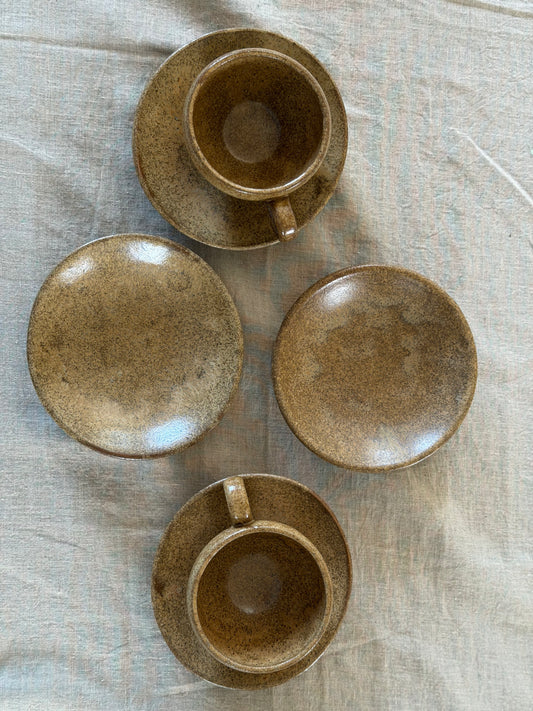 Set de două căni+farfurii din ceramică artizanală, Franța