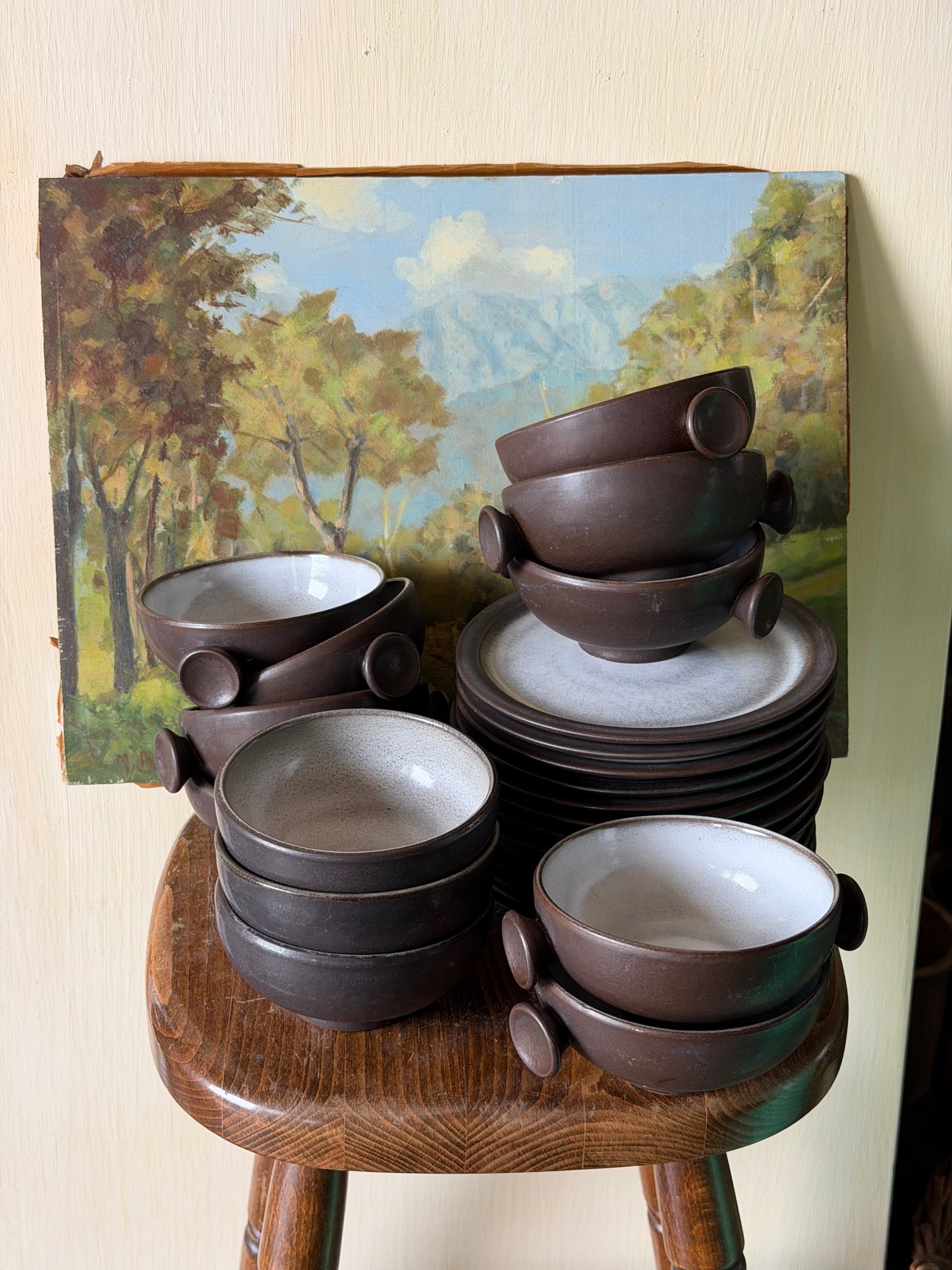 Set de bol+farfurie din ceramica glazurată