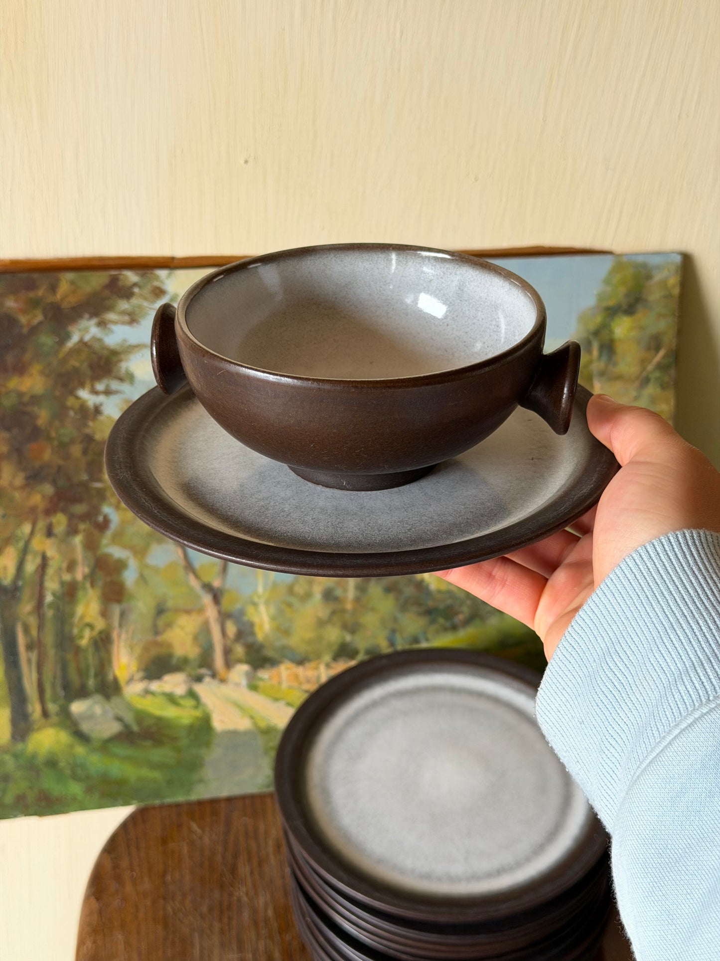 Set de bol+farfurie din ceramica glazurată