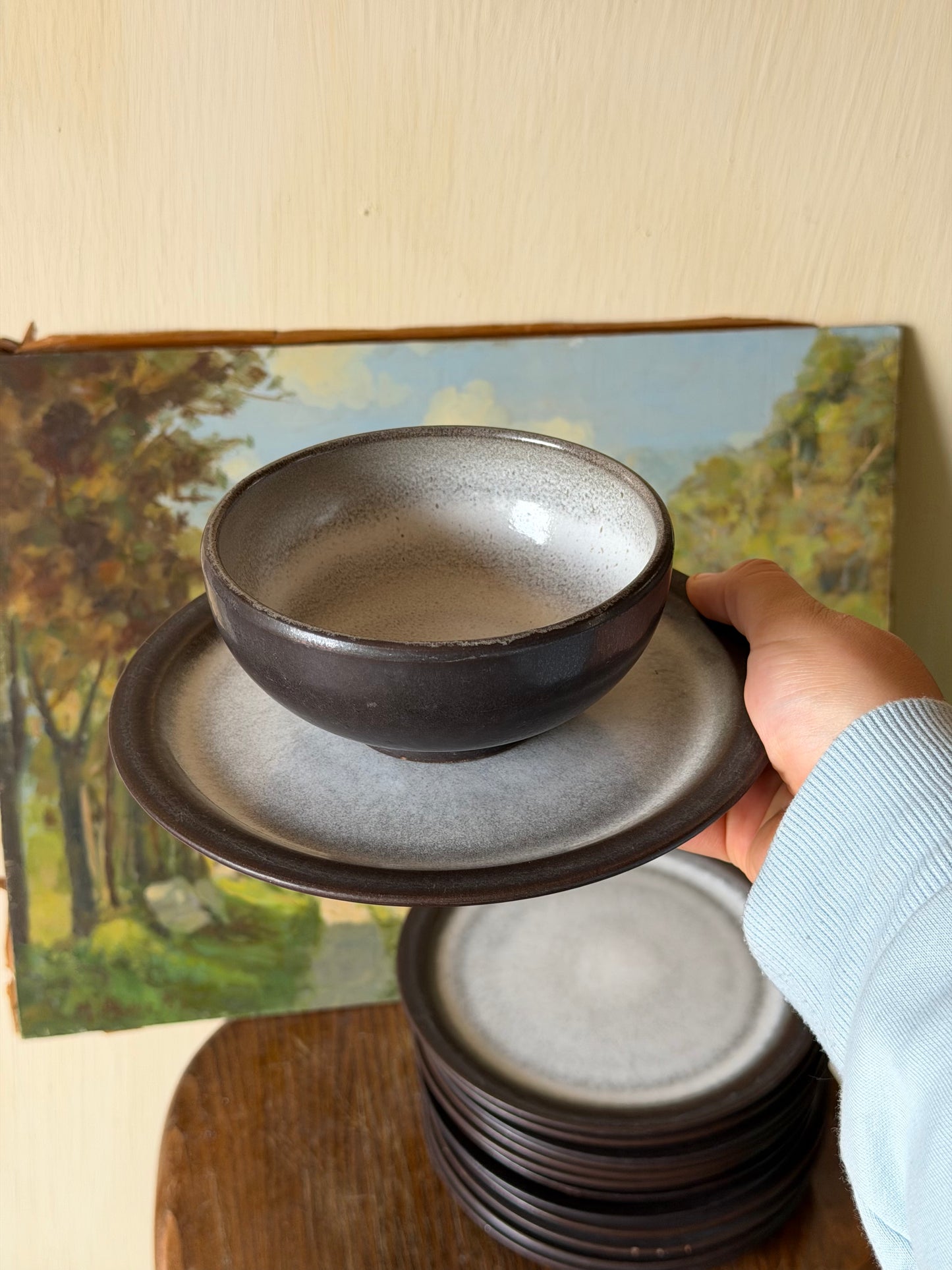 Set de bol+farfurie din ceramica glazurată