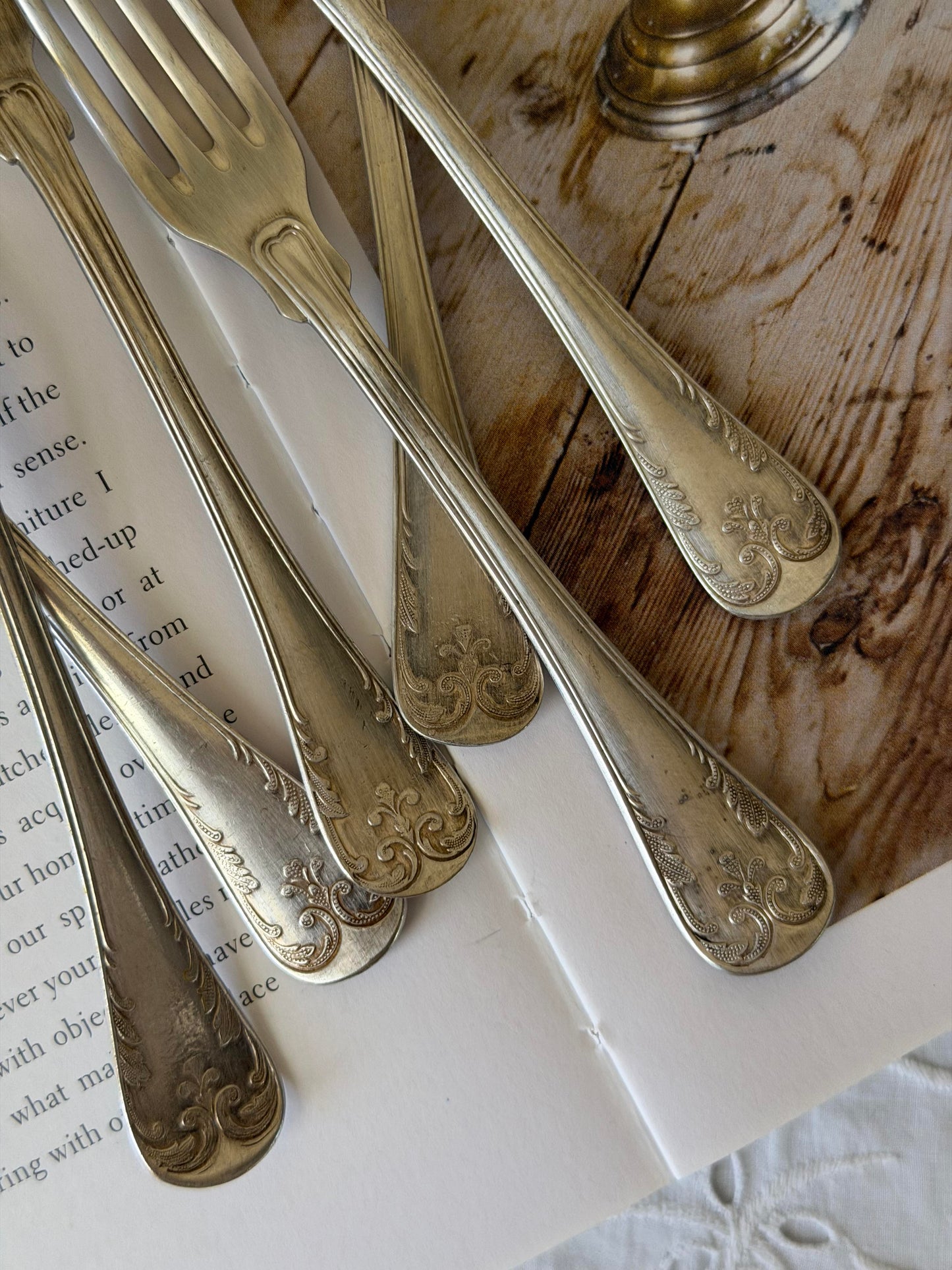 Set de 6 furculițe argintate rare pentru desert, stil Rococo