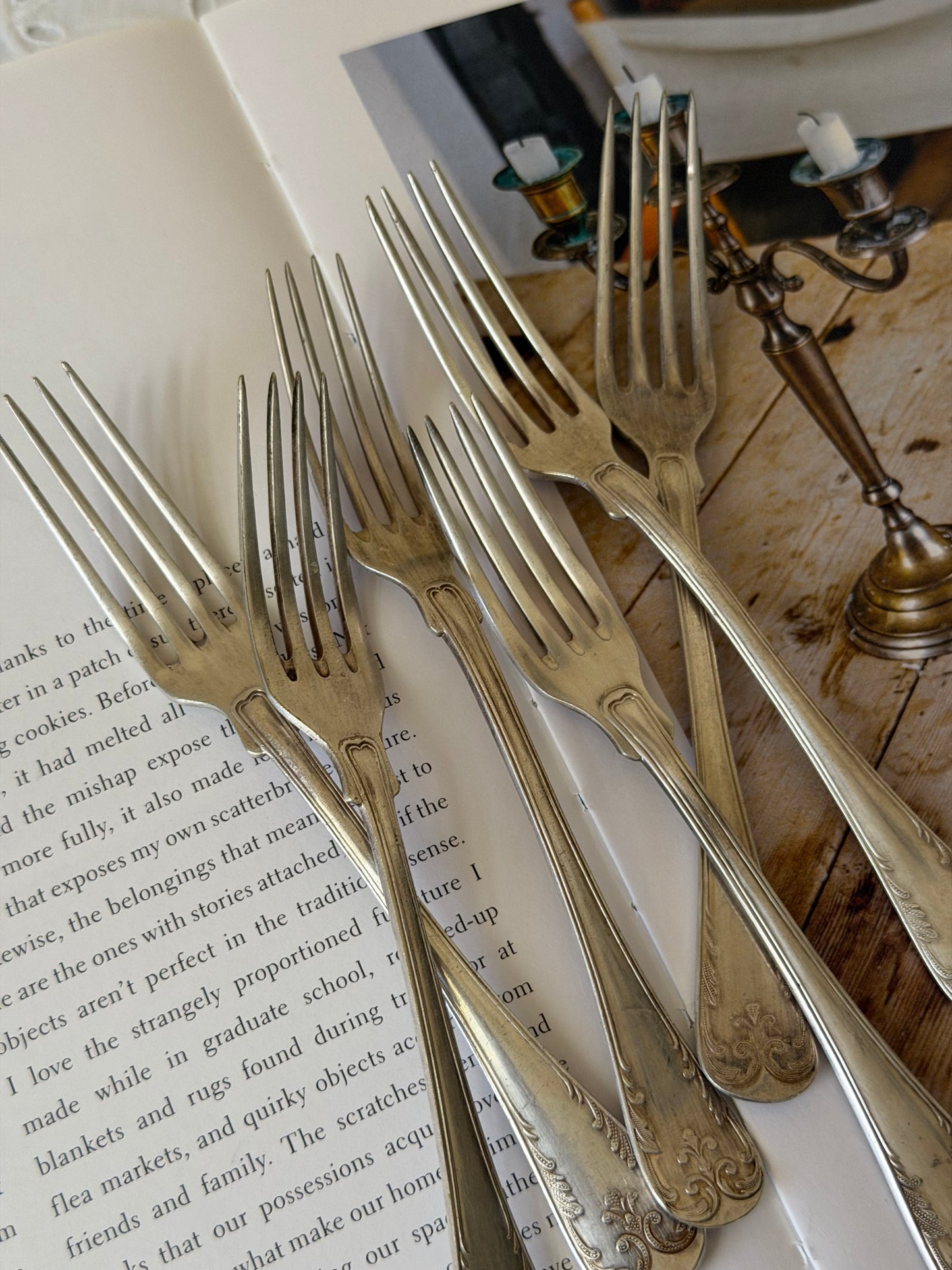 Set de 6 furculițe argintate rare pentru desert, stil Rococo