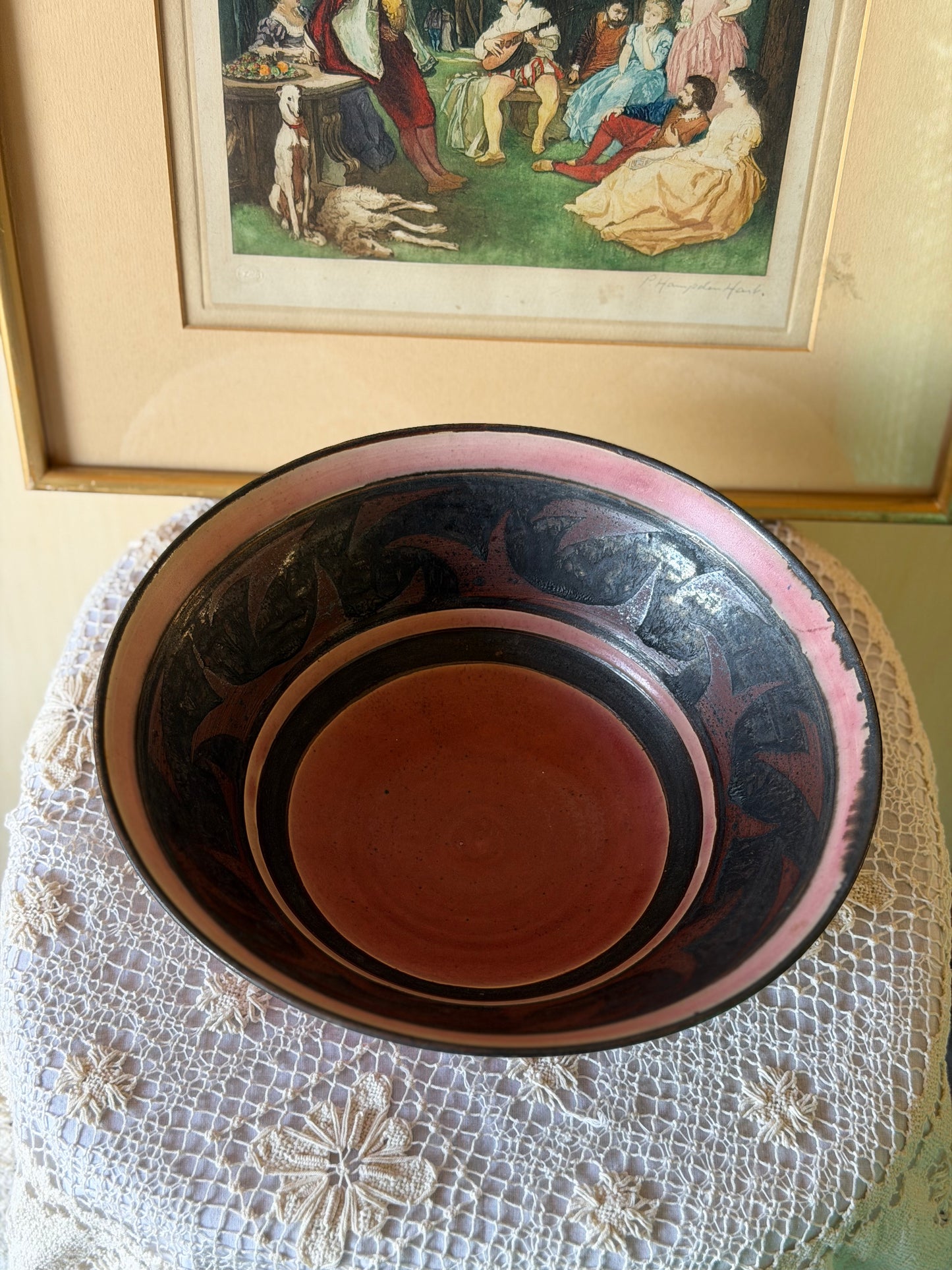Bol/Fructiera din ceramica glazurată, lucrat manual-Mid Century