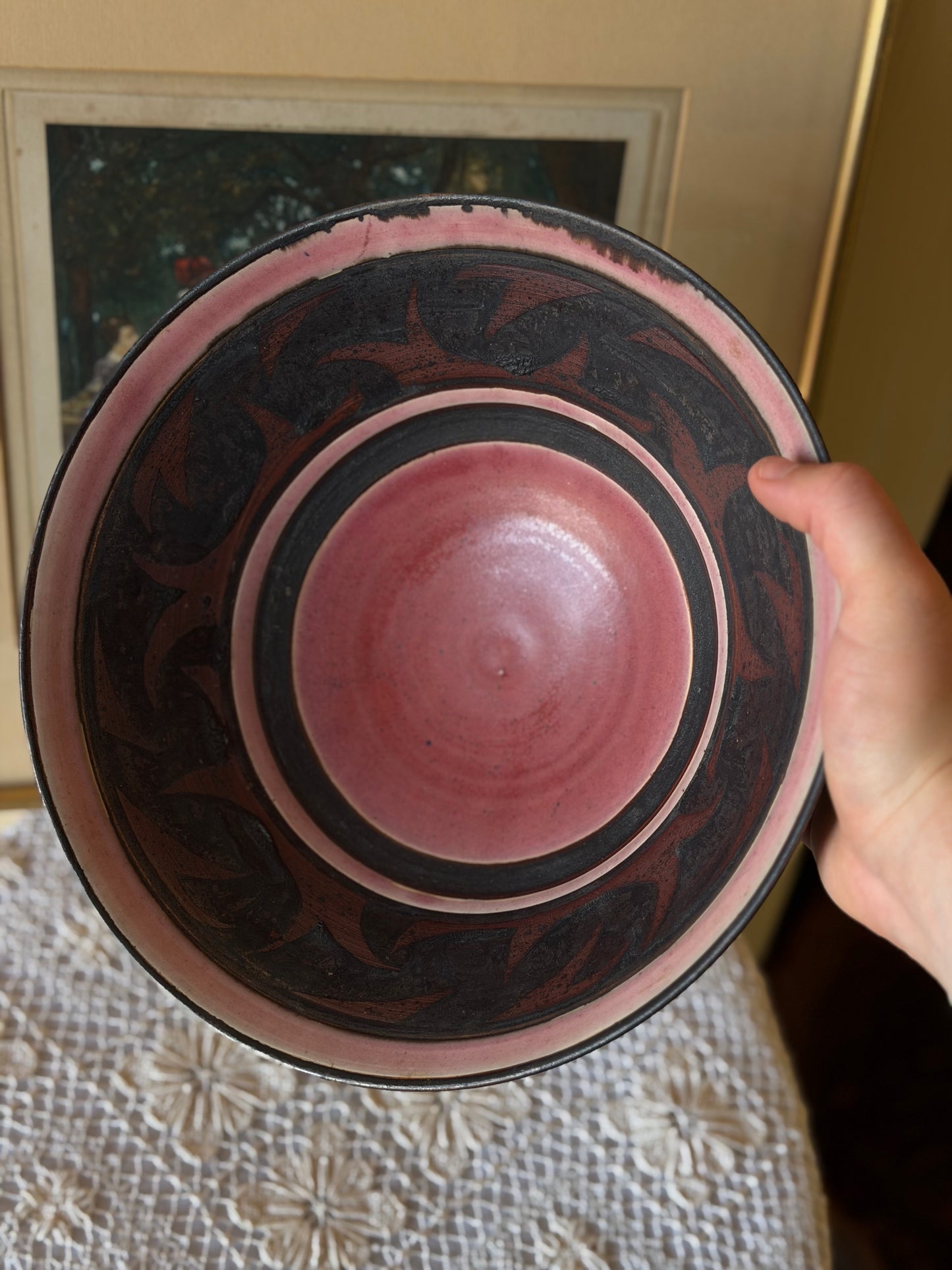 Bol/Fructiera din ceramica glazurată, lucrat manual-Mid Century