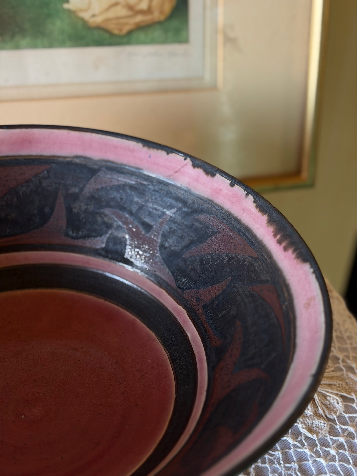 Bol/Fructiera din ceramica glazurată, lucrat manual-Mid Century