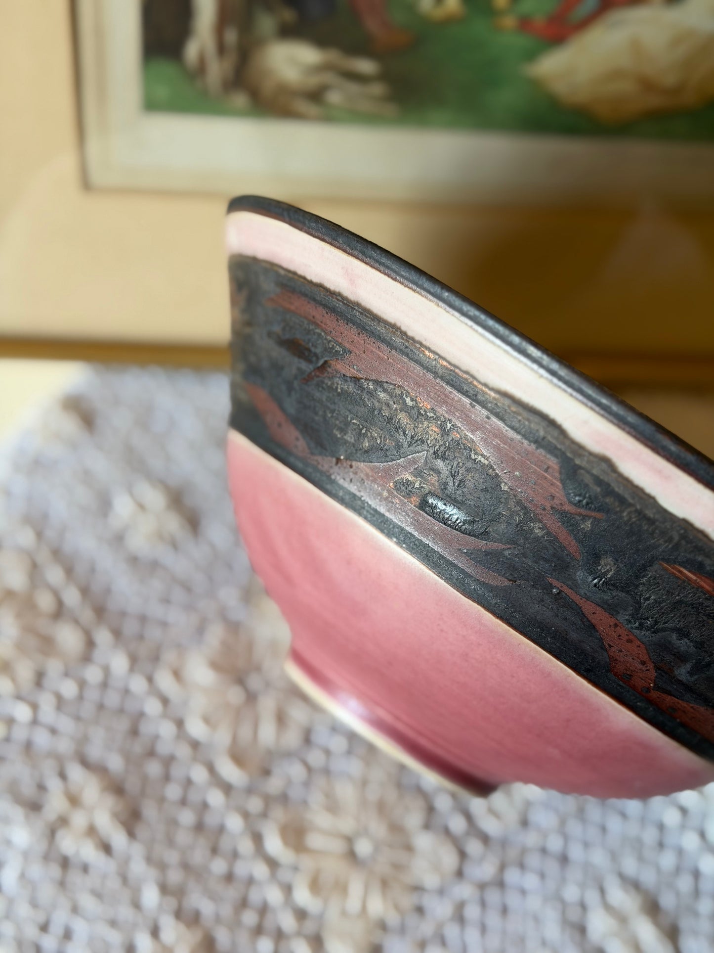 Bol/Fructiera din ceramica glazurată, lucrat manual-Mid Century