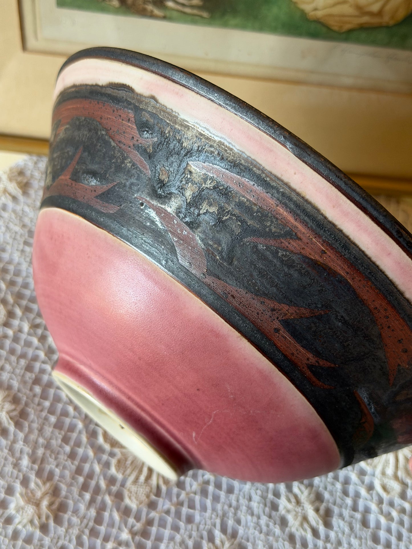 Bol/Fructiera din ceramica glazurată, lucrat manual-Mid Century