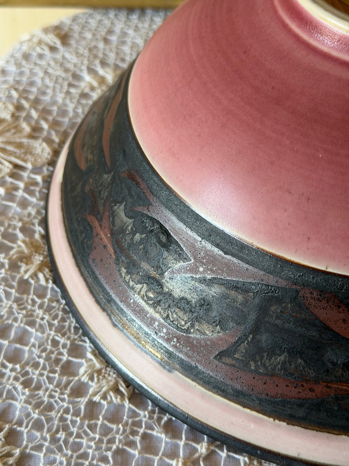 Bol/Fructiera din ceramica glazurată, lucrat manual-Mid Century