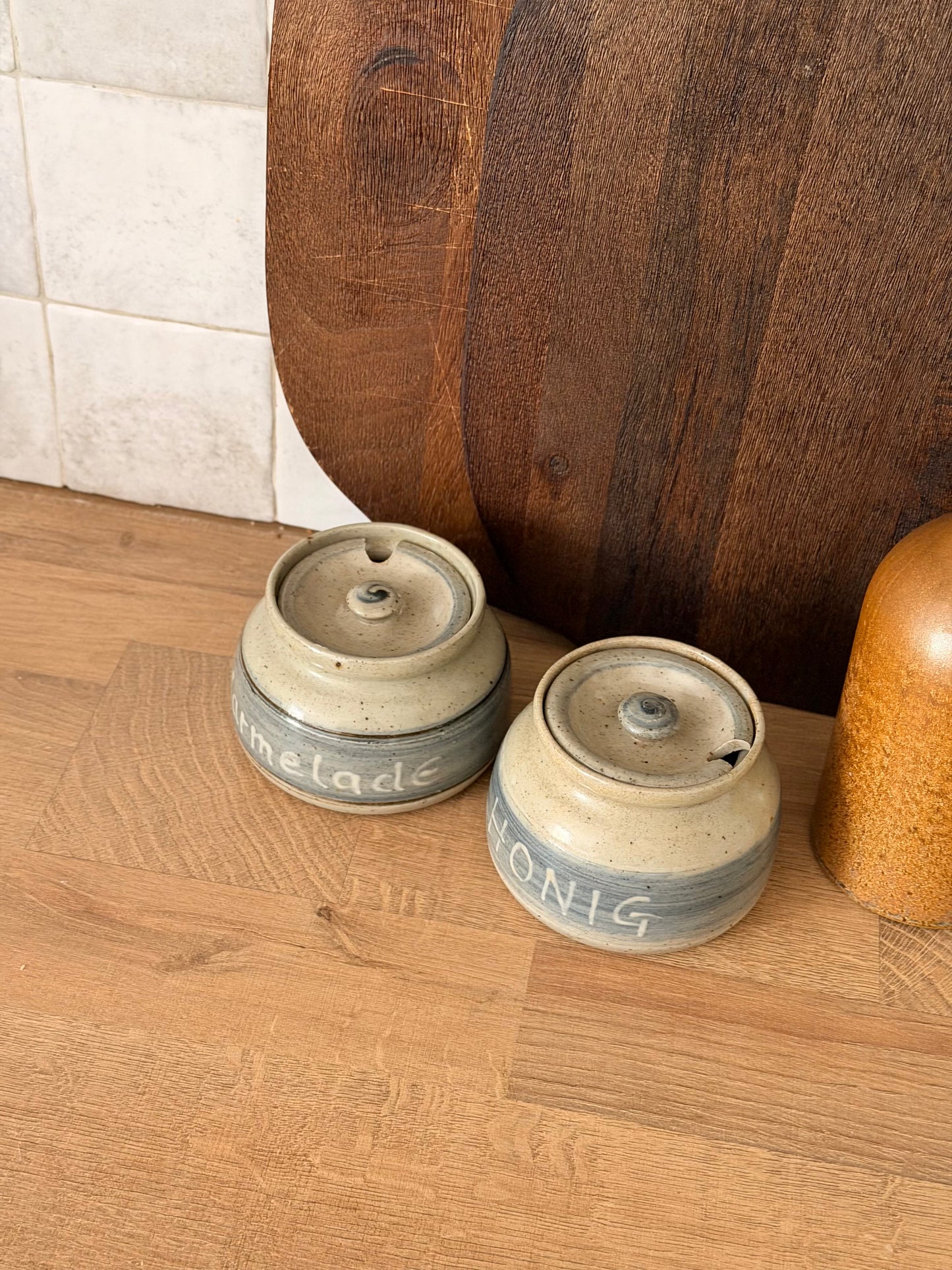 Set de 2 recipiente vintage din ceramica glazurată
