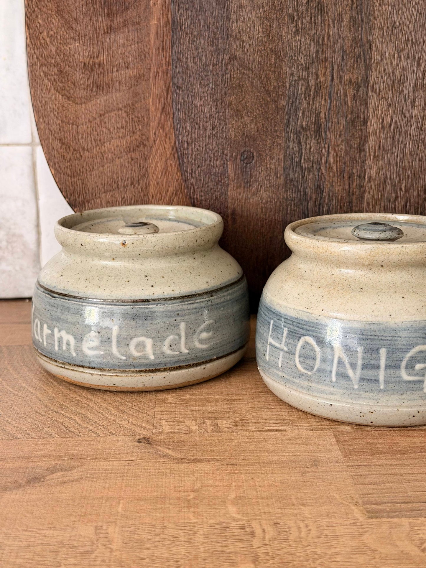 Set de 2 recipiente vintage din ceramica glazurată