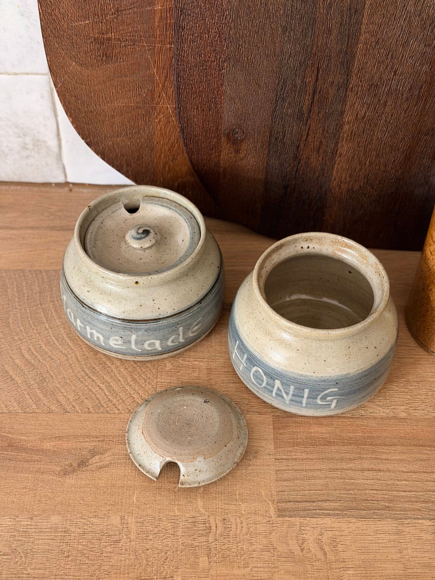 Set de 2 recipiente vintage din ceramica glazurată
