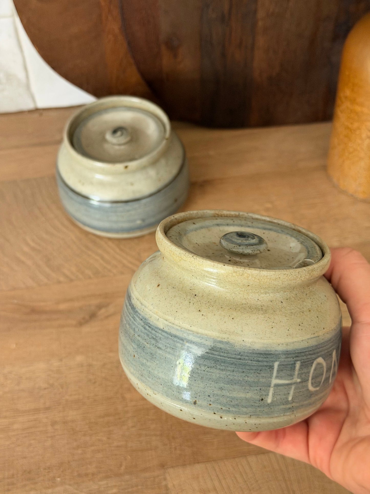 Set de 2 recipiente vintage din ceramica glazurată