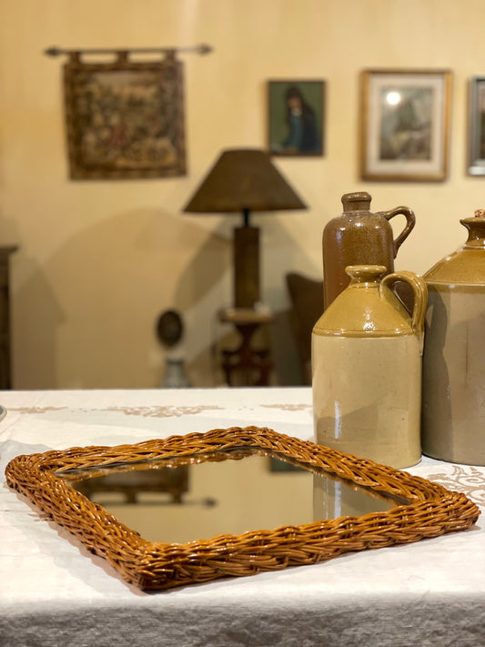 Oglindă vintage Italian Designer, ramă din ratan