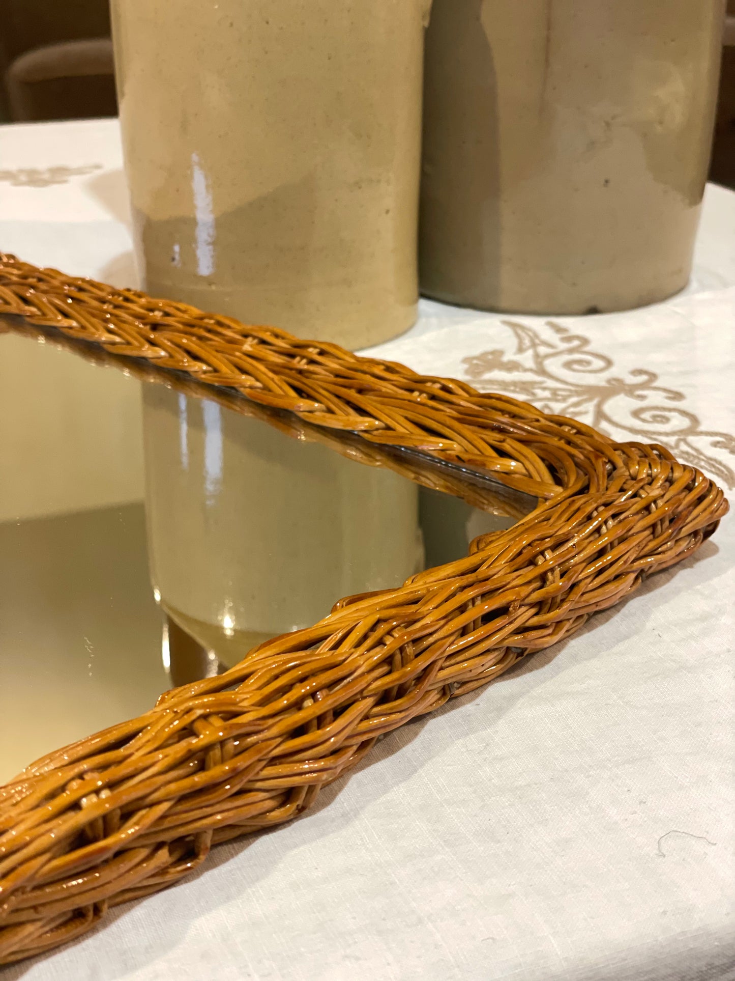 Oglindă vintage Italian Designer, ramă din ratan