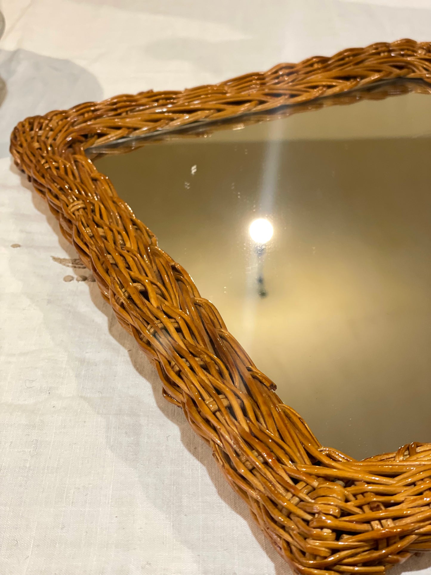 Oglindă vintage Italian Designer, ramă din ratan