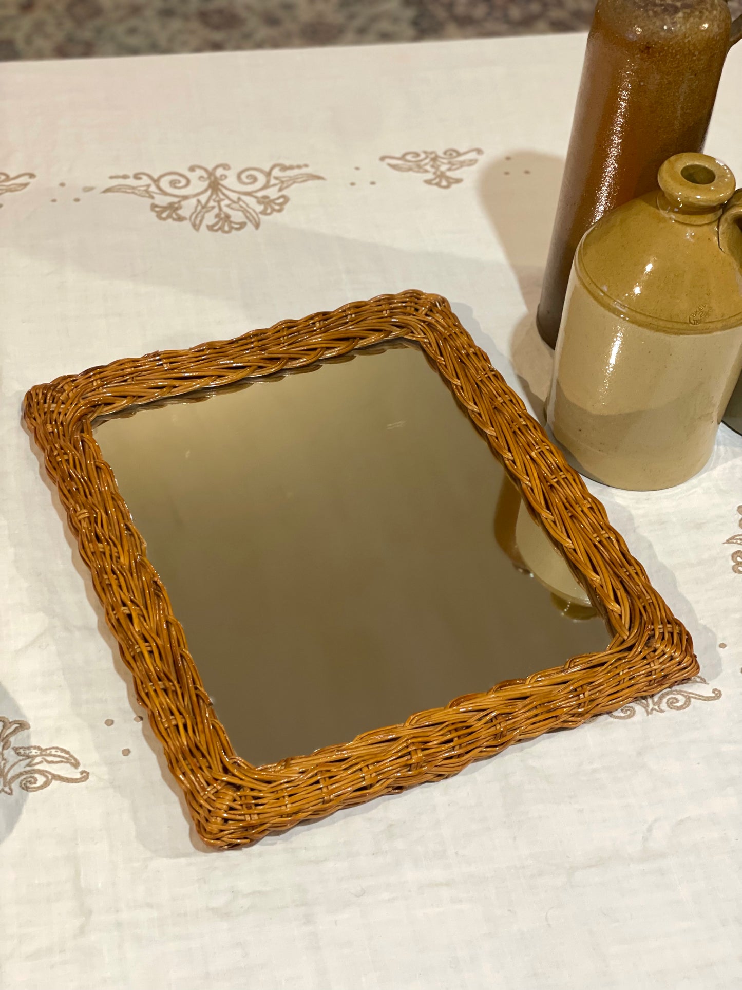 Oglindă vintage Italian Designer, ramă din ratan