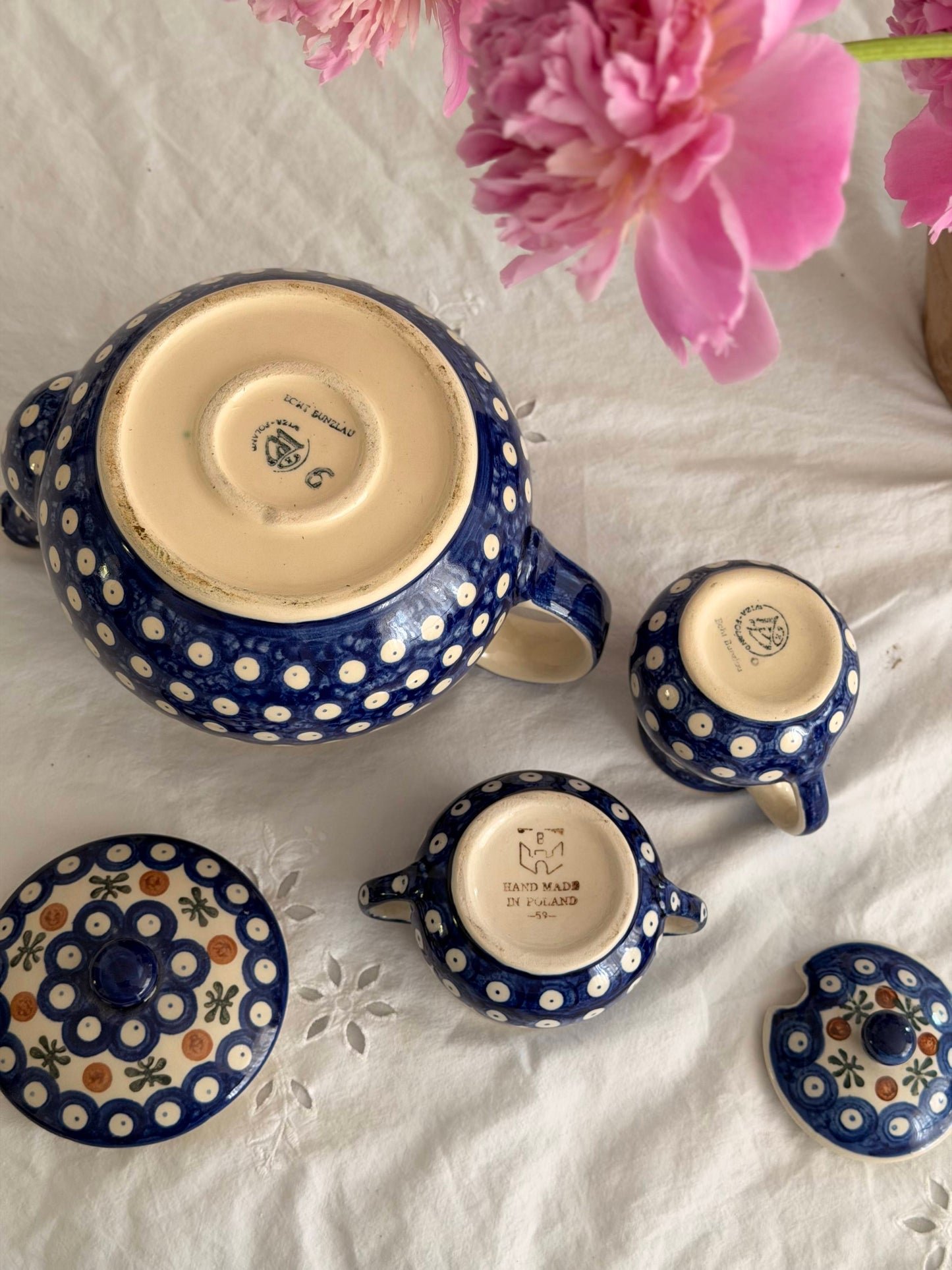 Set de 4 piese din ceramica poloneza Peacock Eye Bunzlauer