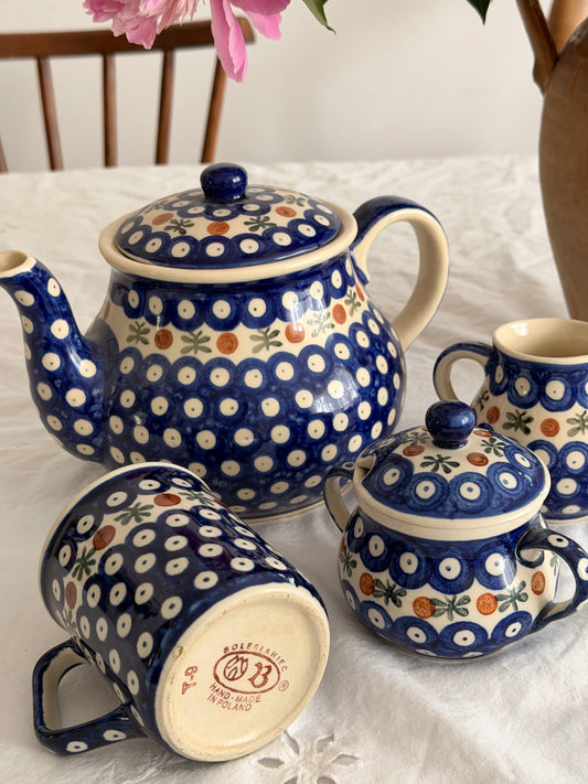 Set de 4 piese din ceramica poloneza Peacock Eye Bunzlauer
