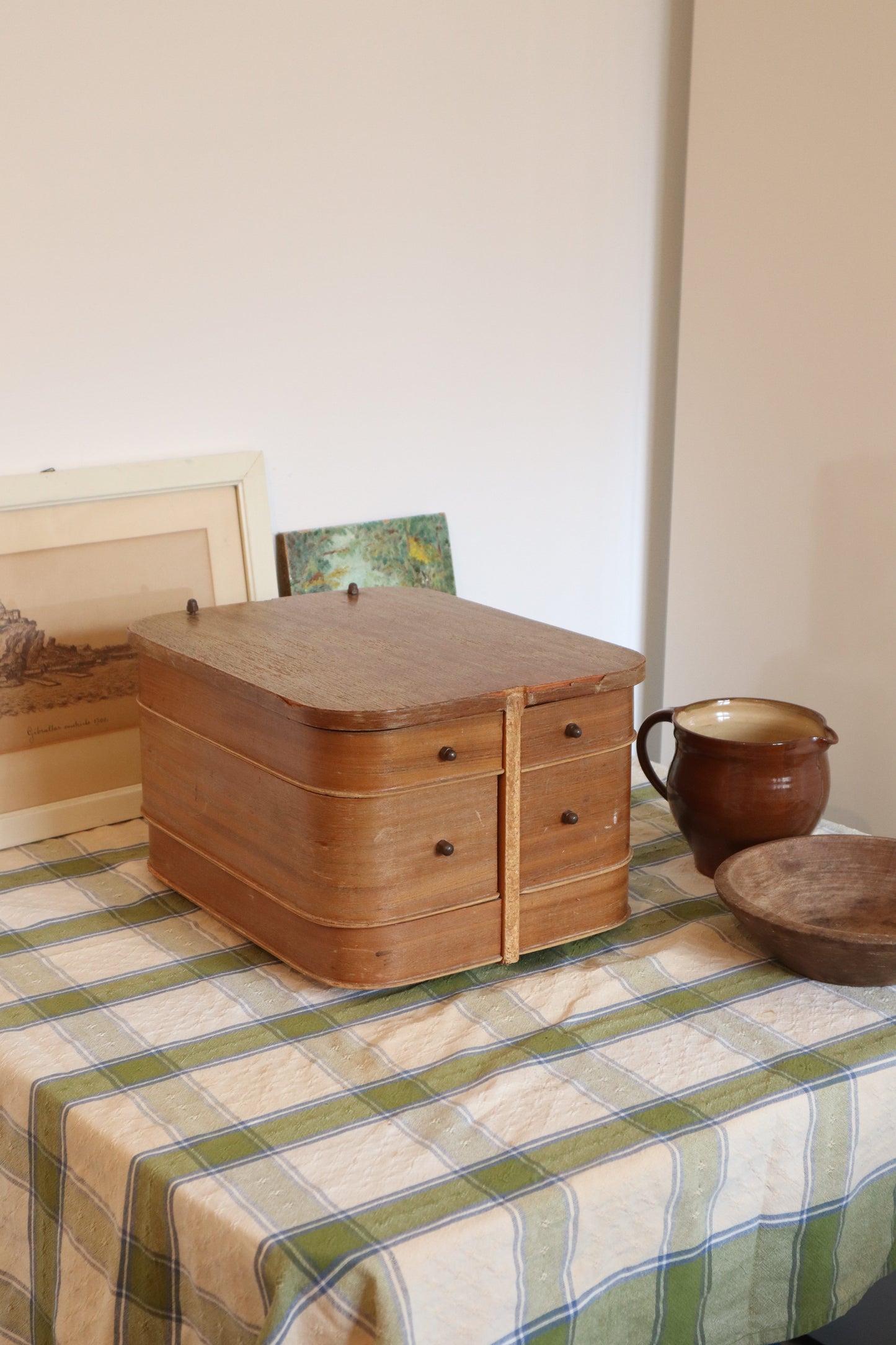 Cutie daneză pentru accesorii de cusut din lemn de tec