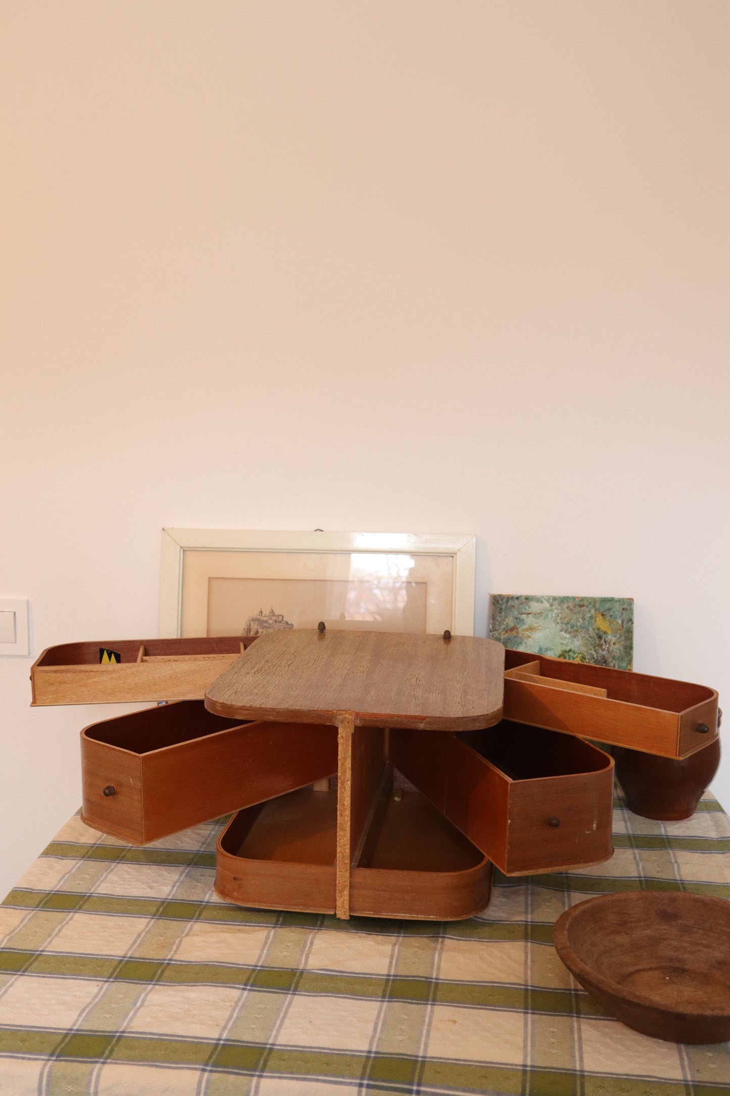 Cutie daneză pentru accesorii de cusut din lemn de tec