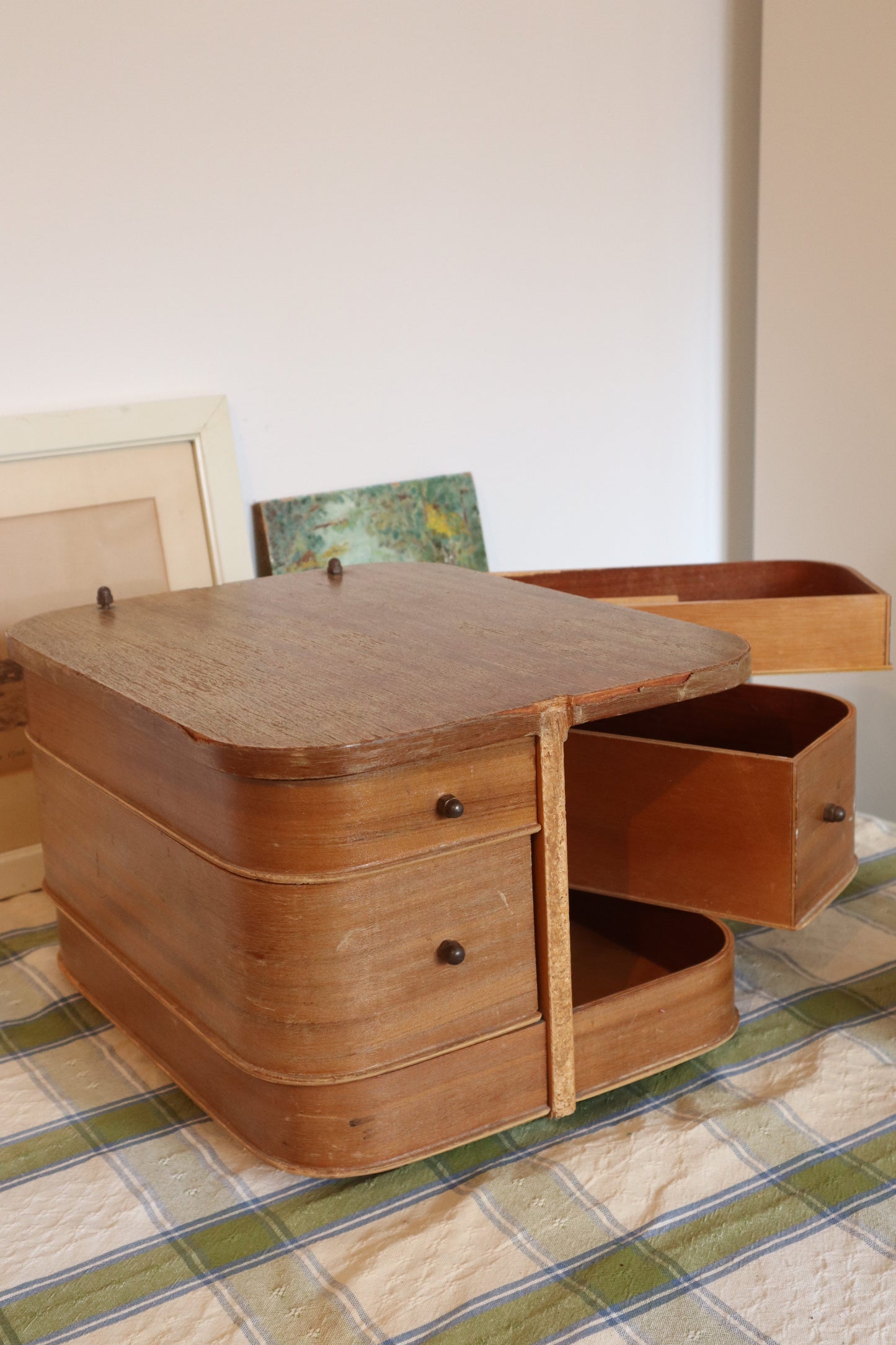 Cutie daneză pentru accesorii de cusut din lemn de tec