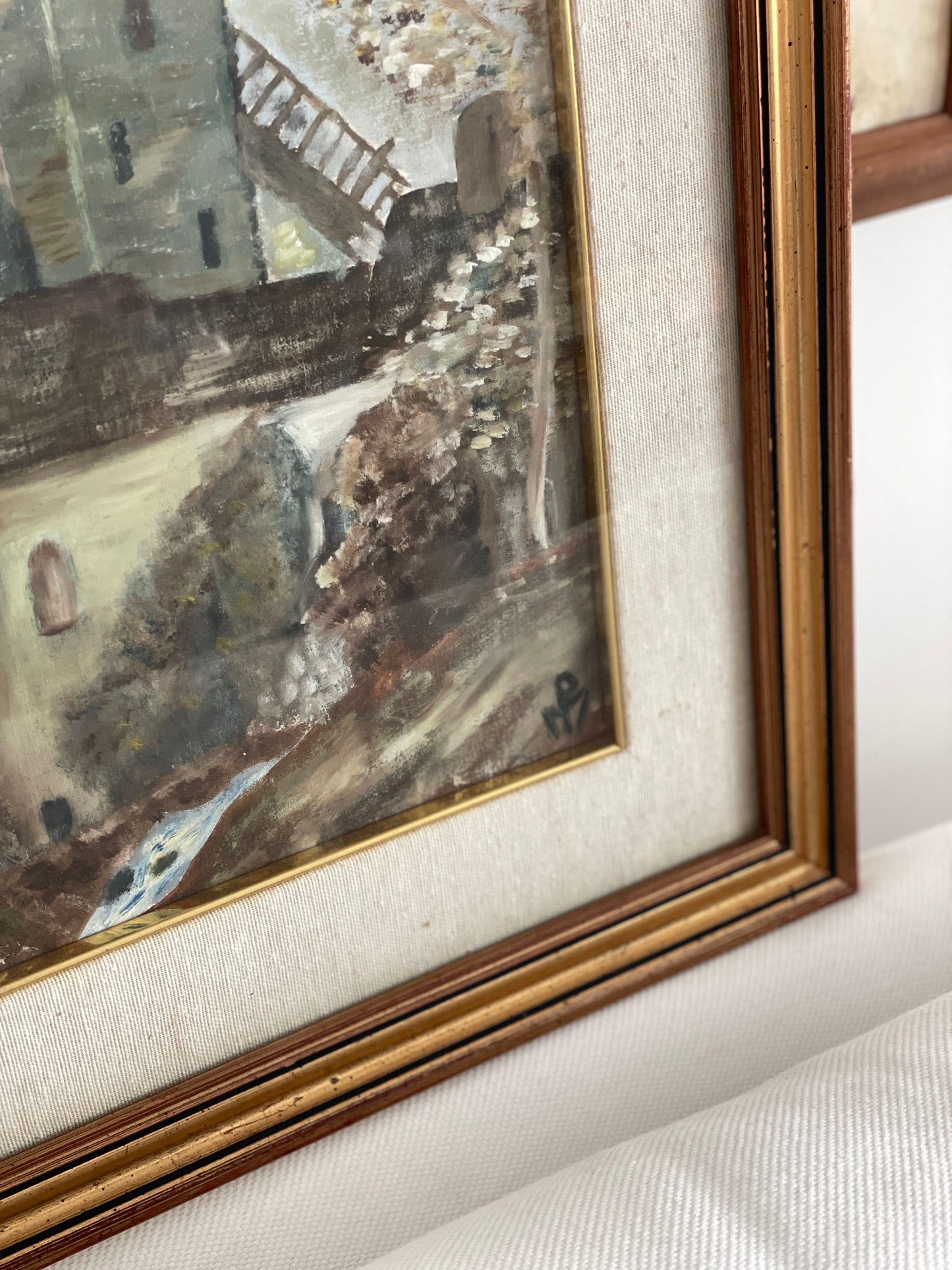 Tablou vintage pictat în ulei, ramă de lemn, semnat, Italia