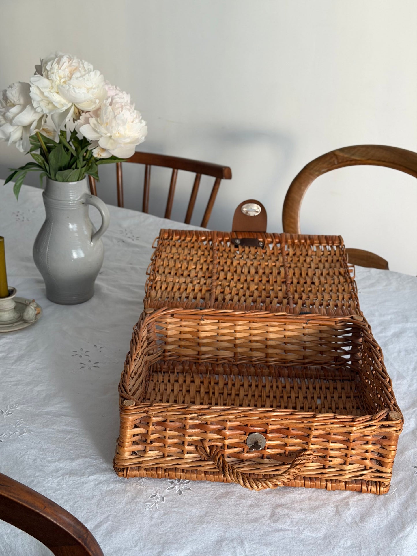 Coș vintage pentru picnic/depozitare, lucra manual