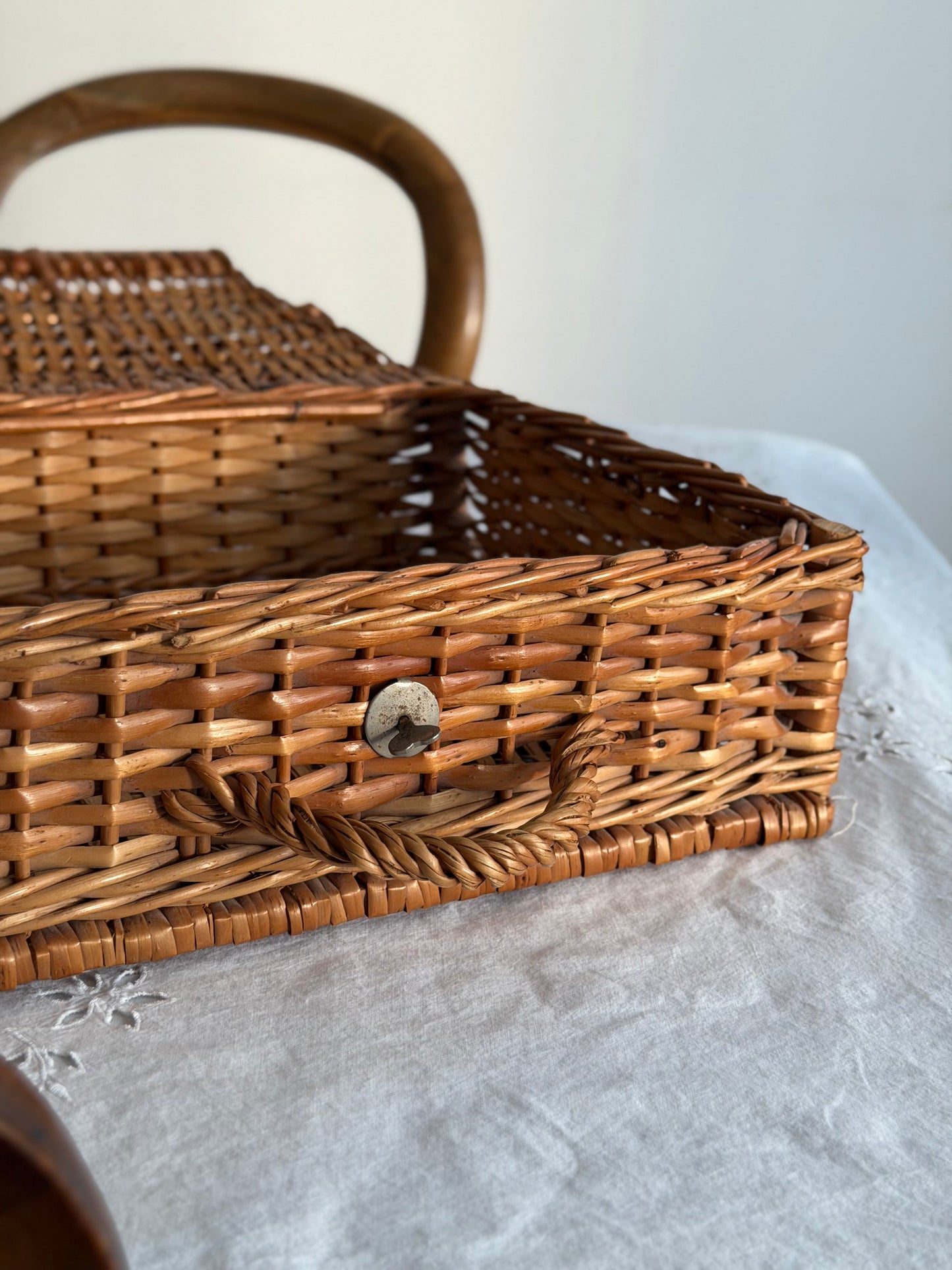 Coș vintage pentru picnic/depozitare, lucra manual