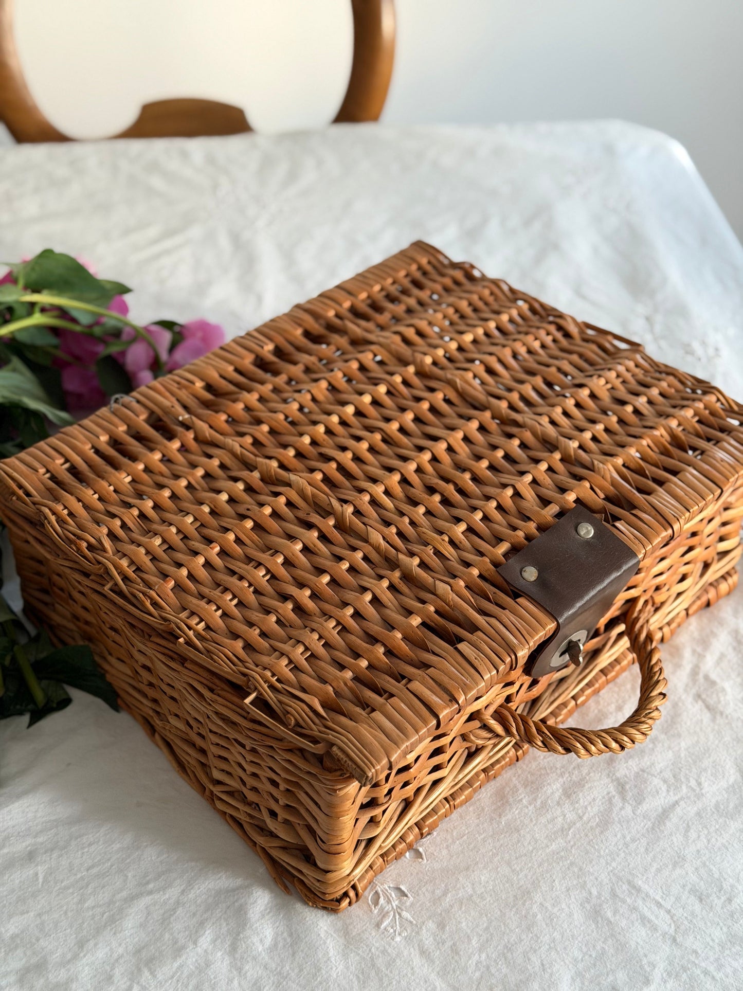 Coș vintage pentru picnic/depozitare, lucra manual
