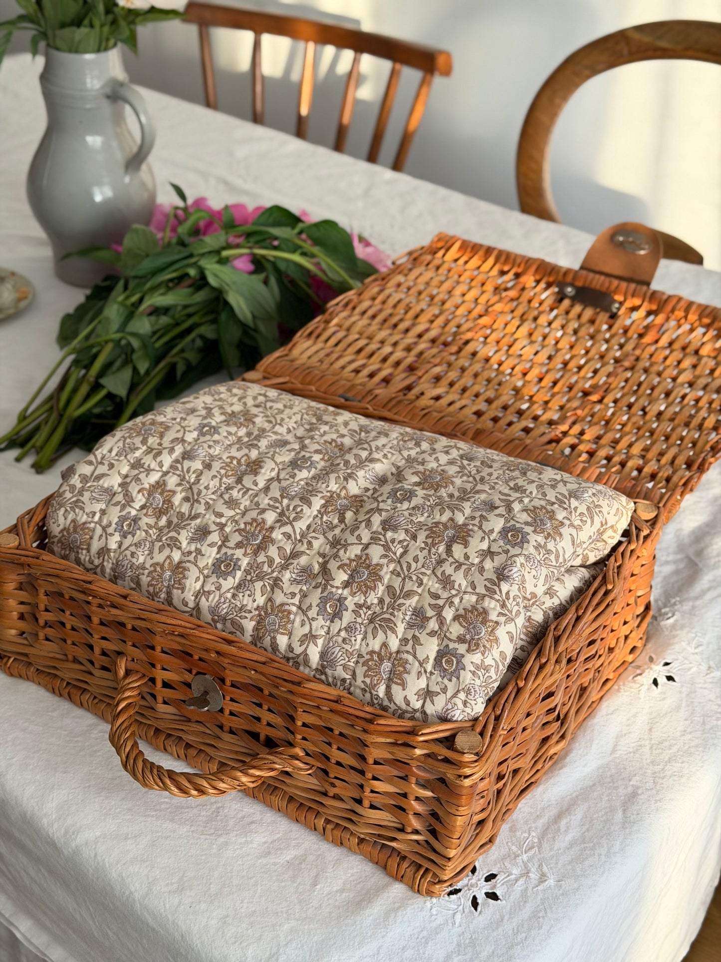 Coș vintage pentru picnic/depozitare, lucra manual