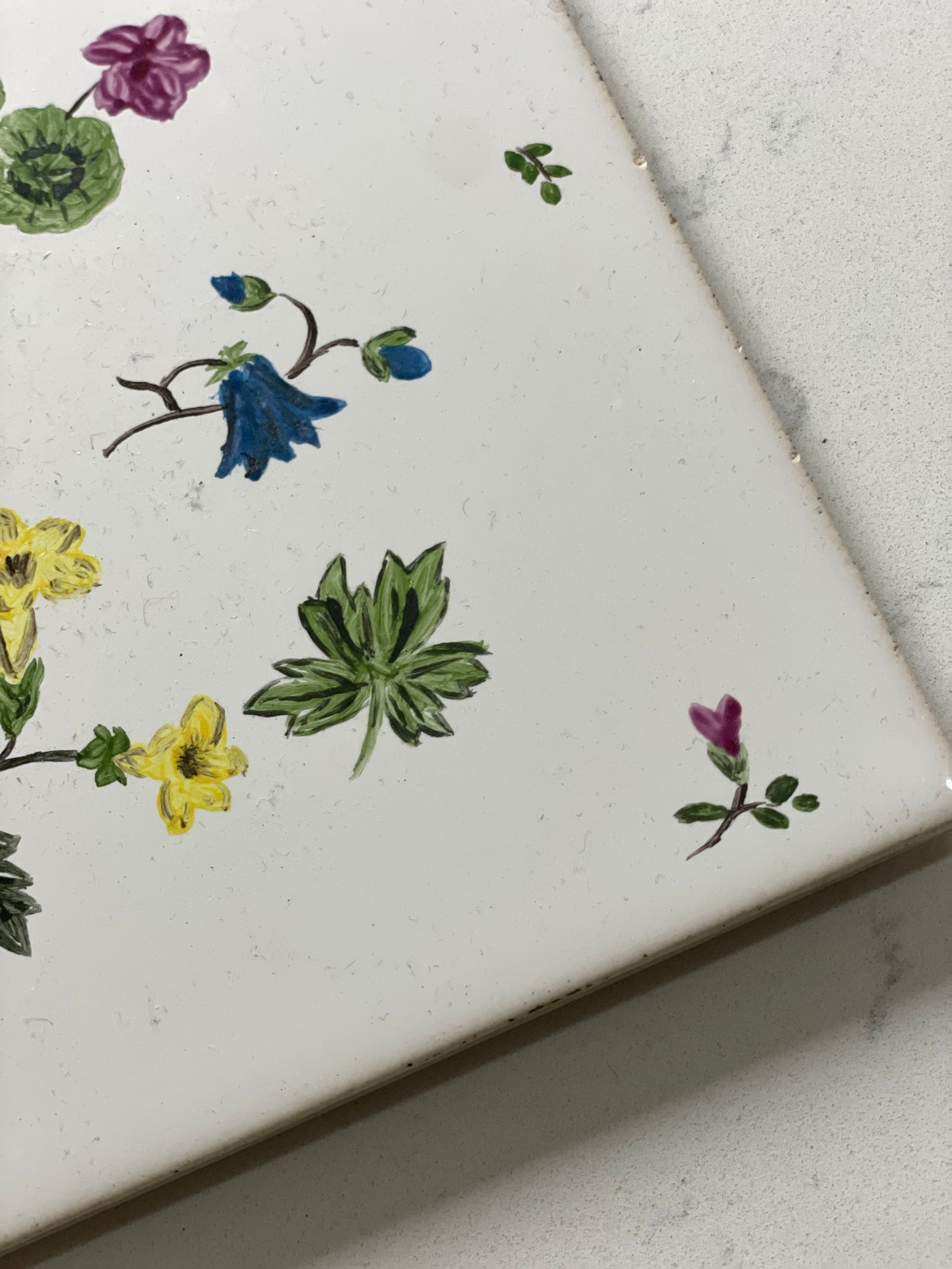 Placă florală din ceramică pictată manual